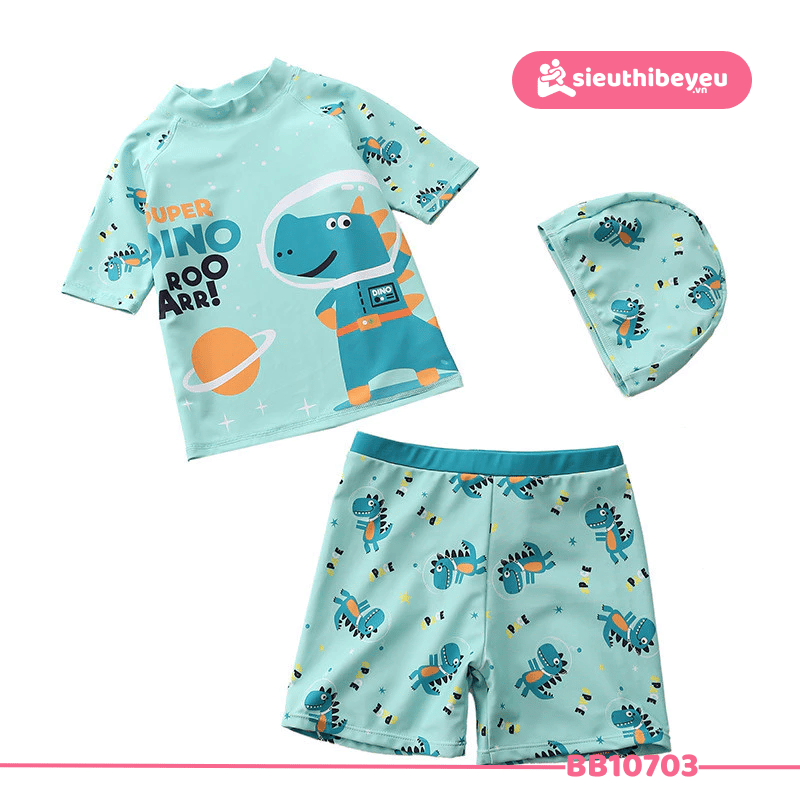 Set Bộ Đồ Bơi Tay Lửng Quần Đùi Họa Tiết Khủng Long