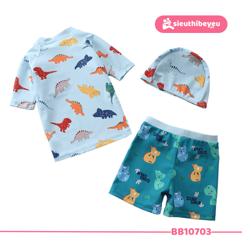 Set Bộ Đồ Bơi Tay Lửng Quần Đùi Họa Tiết Khủng Long
