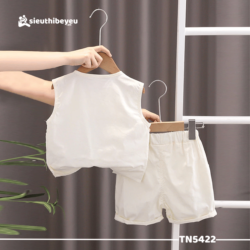 Set Bộ Áo Sơ Mi Sát Nách Thêu Gấu Quần Đùi