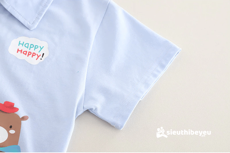 Set Bộ Áo Thun Polo Tay Ngắn Động Vật Quần Đùi Denim