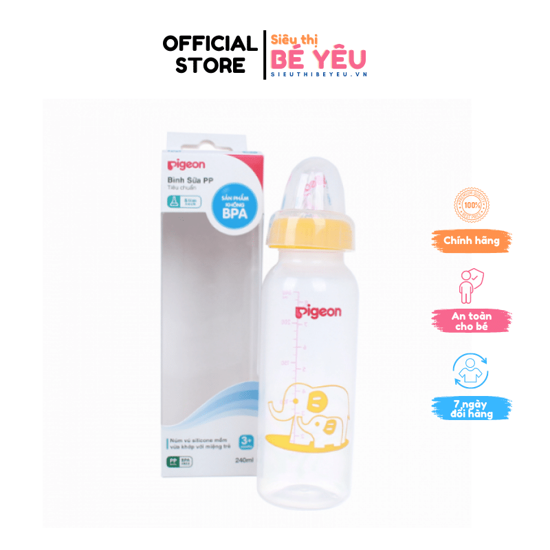 Bình sữa Pigeon 240ml nhựa PP tiêu chuẩn cho bé trên 3 tháng