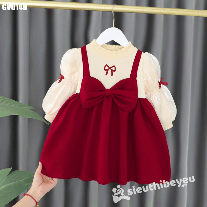 Set váy đầm đỏ dáng xòe kèm áo trắng đính nơ tay dài thu đông phong cách  Hàn Quốc MS304 - Đầm, váy nữ | ThờiTrangNữ.vn
