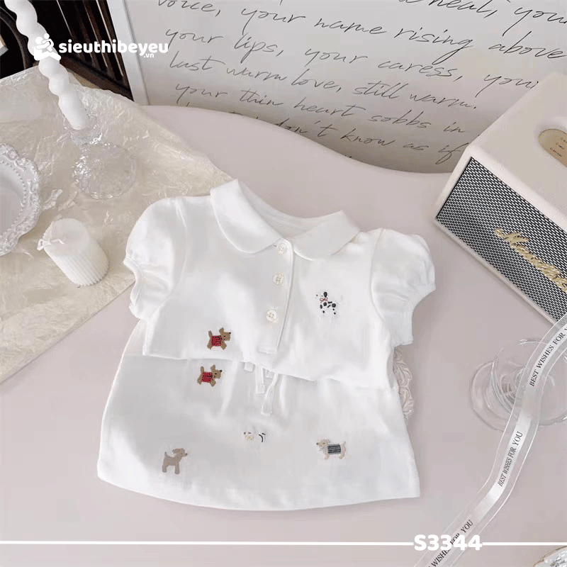Set Áo Thun Polo Ngắn Tay Chân Váy Bé Gái