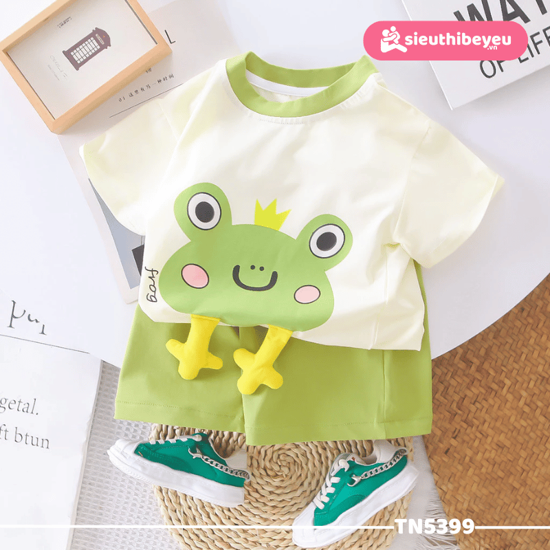 Set Áo Thun Tay Ngắn Hoàng Tử Ếch Quần Đùi Xanh