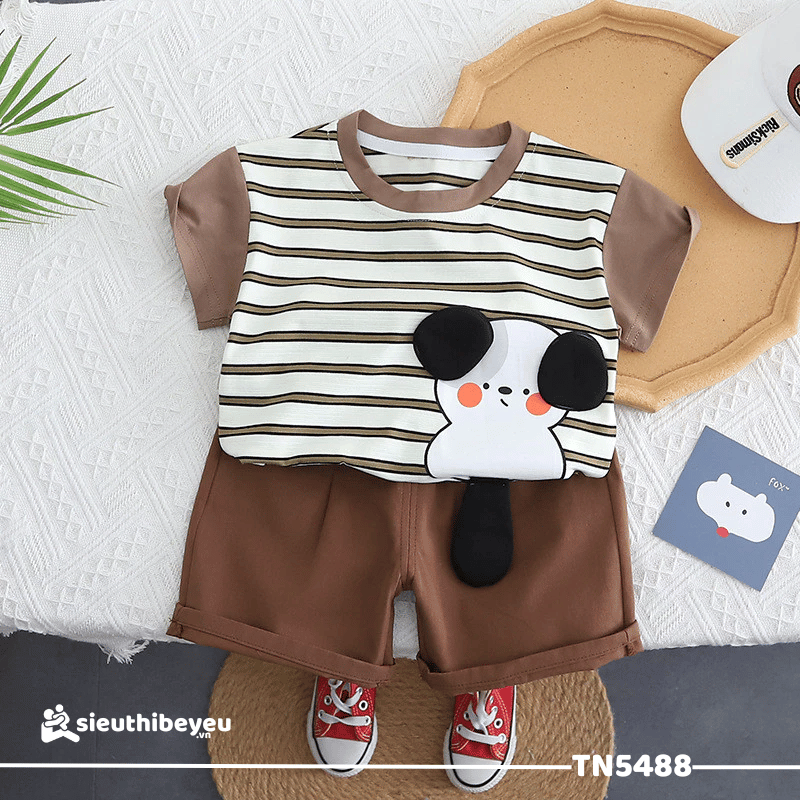 Set Áo Thun Tay Ngắn Sọc Cún