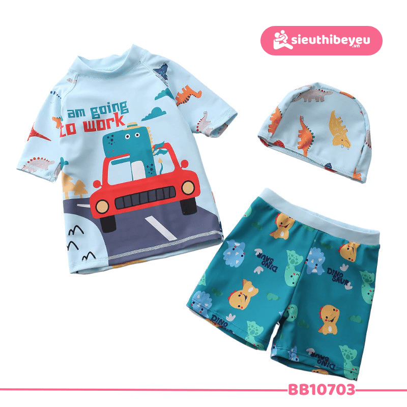 Set Bộ Đồ Bơi Tay Lửng Quần Đùi Họa Tiết Khủng Long 