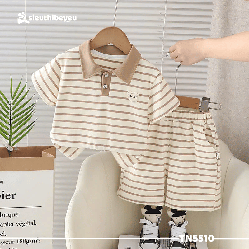 Set Đồ Bộ Áo Polo Sọc Quần Đùi