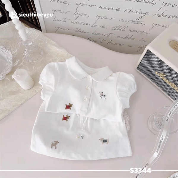 Set Áo Thun Polo Ngắn Tay Chân Váy Bé Gái