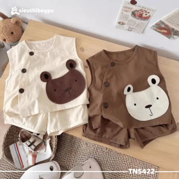Set Bộ Áo Sơ Mi Sát Nách Thêu Gấu Quần Đùi