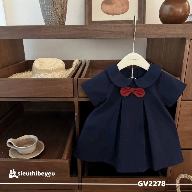 Váy Bé Gái Nơ Đỏ Dáng Xòe Xinh Xắn