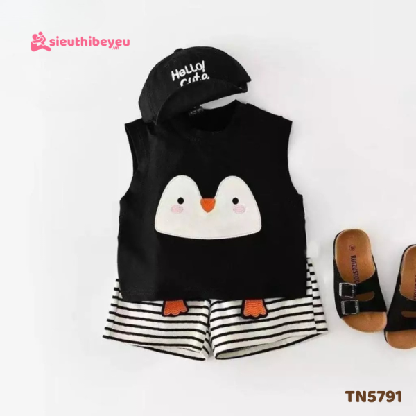 Combo áo sát nách đen chim cánh cụt dễ thương cho bé trai