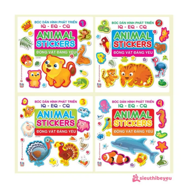 Sách dán hình - Combo 4 Cuốn Bóc Dán Hình Động vật đáng yêu - Animal Stickers