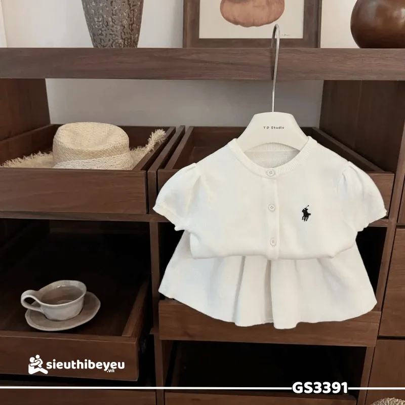 Set Áo Thun Tay Ngắn Chân Váy Xếp Ly Bé Gái 1-7 Tuổi 