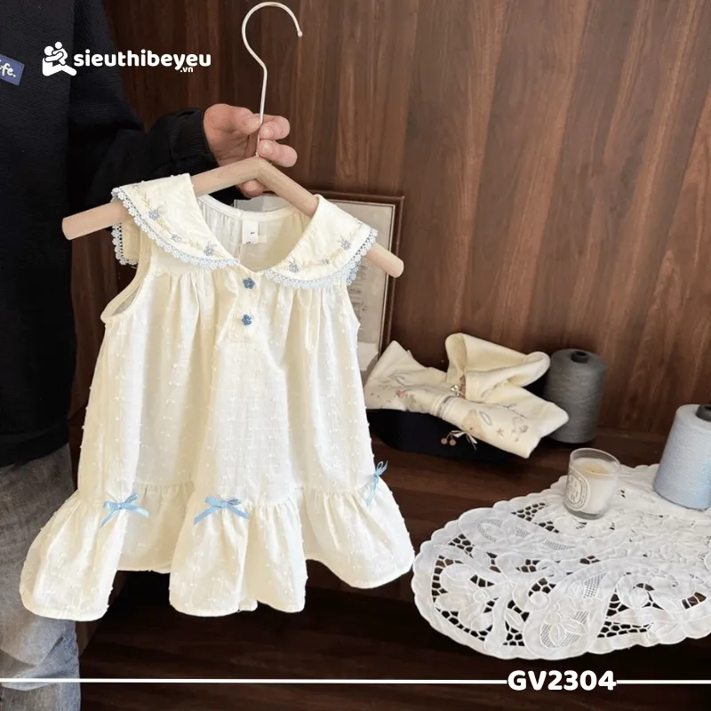 Váy Sát Nách Cổ Bèo Đính Nơ