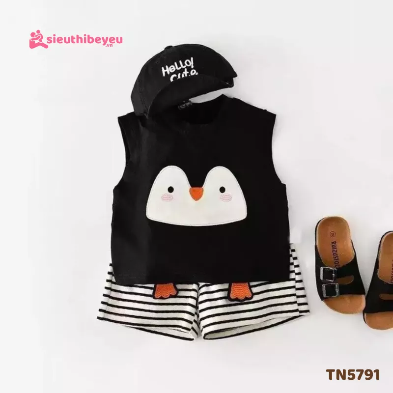 Combo áo sát nách đen chim cánh cụt dễ thương cho bé trai